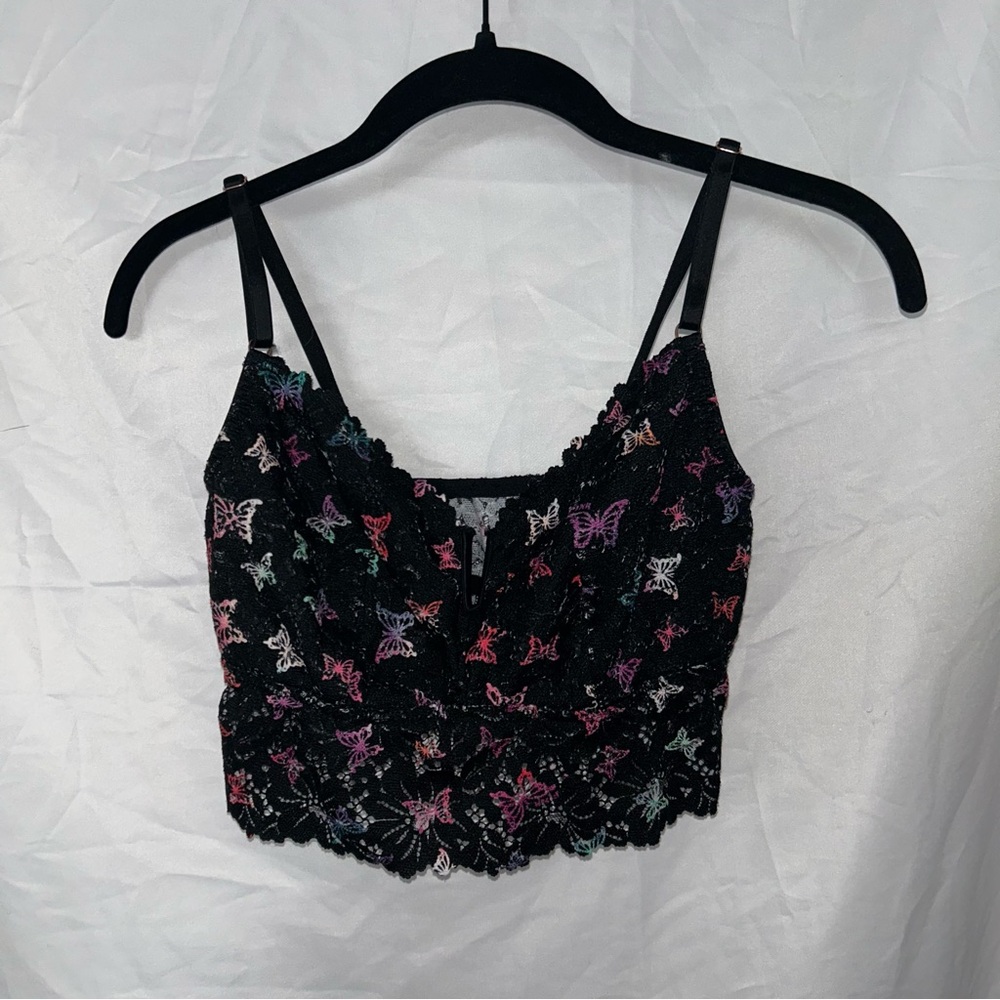 Pink Victoria’s Secret Bra Colorful Butterfly V neck Long Lined Lace Bralette M